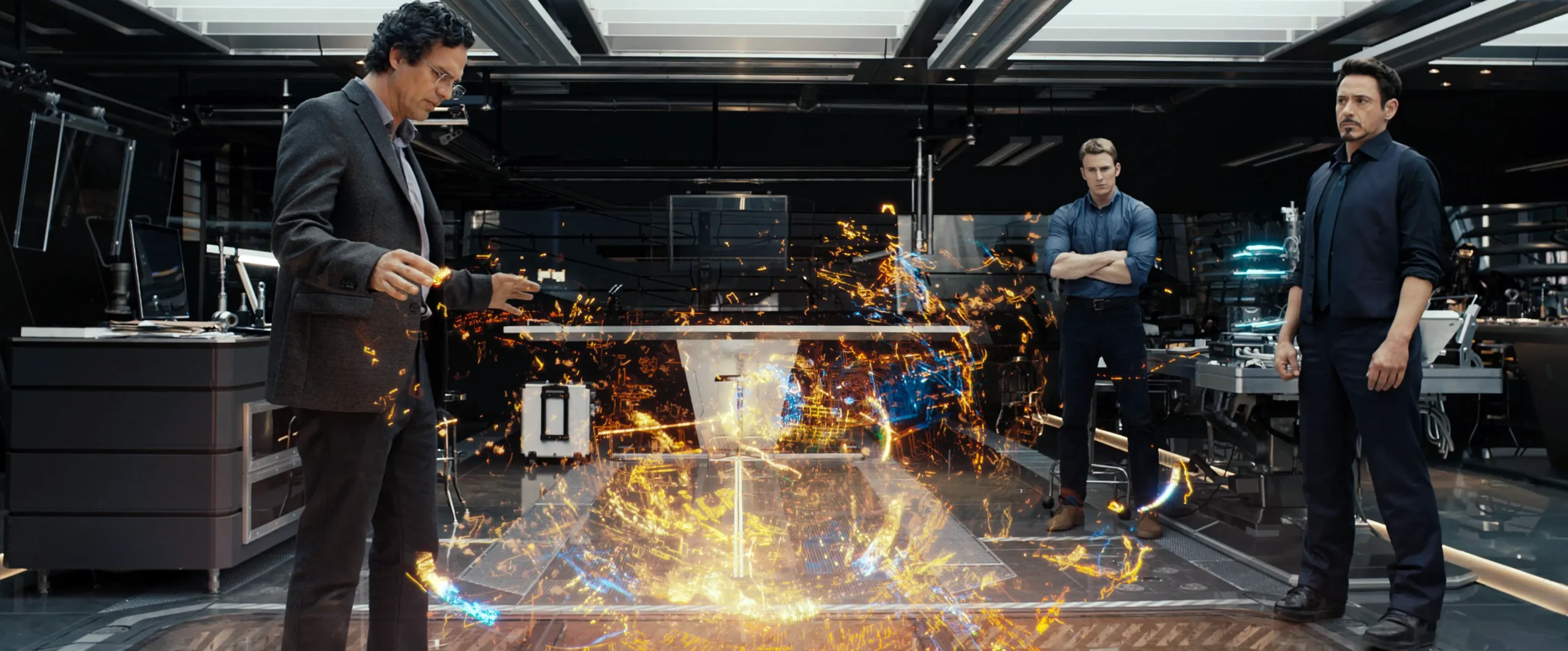 Ultron In Marvel Comics: Origin, Versions And Secret Wars 1 Bruce Banner, Tony Stark And Steve Rogers Watching Ultron Destroy J.a.r.v.i.s. In Avengers: Age Of Ultron
