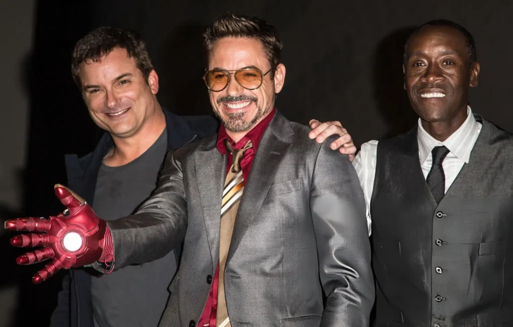 Director Shane Black, actor Robert Downey, Jr. and actor Don Cheadle attend the "Iron Man 3" panel at San Diego Convention Center on July 14, 2012 in San Diego, California. (Photo by Chelsea Lauren/WireImage)