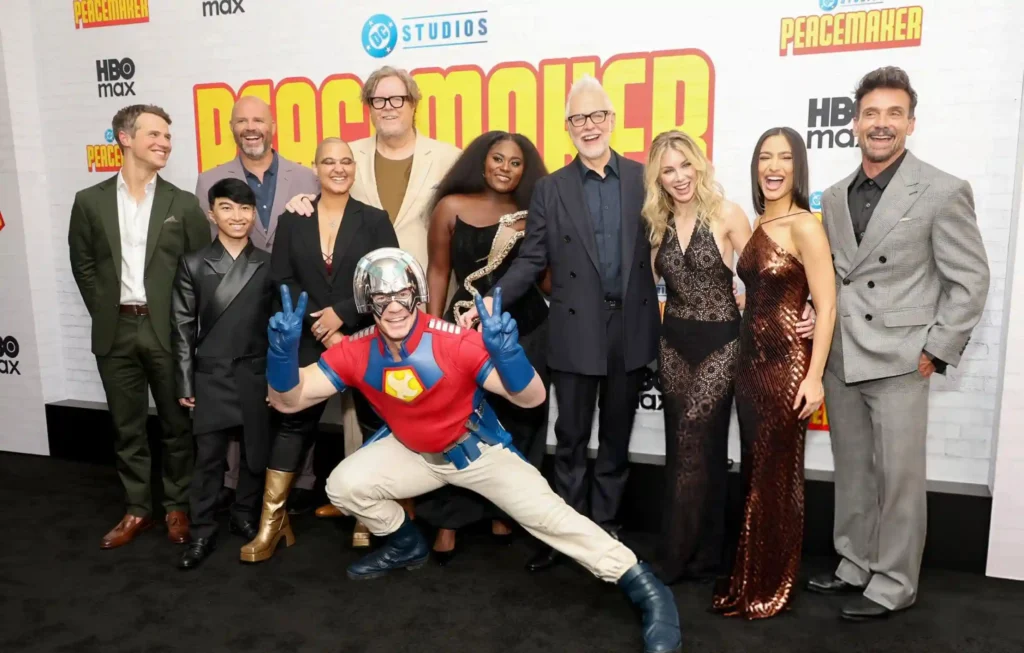 Freddie Stroma, Nhut Le, David Denman, Anissa Matlock, Steve Agee, John Cena, Danielle Brooks, James Gunn, Jennifer Holland, Sol Rodriguez And Frank Grillo Attend Hbo'S &Quot;Peacemaker&Quot; Season 2 Premiere At Amc Lincoln Square Theater On August 13, 2025 In New York City. (Photo By Michael Loccisano/Wireimage)