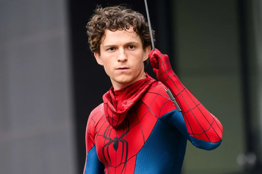 tom holland in the set of spiderman brand new day