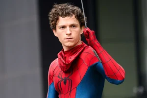 tom holland in the set of spiderman brand new day