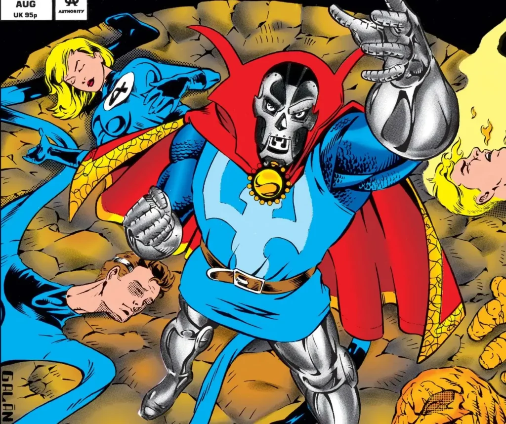 Doctor Doom Sorcerer Supreme from What If Vol. 2 #52 standing triumphant over defeated Fantastic Four members, wielding complete mystical powers of Earth's Sorcerer Supreme
