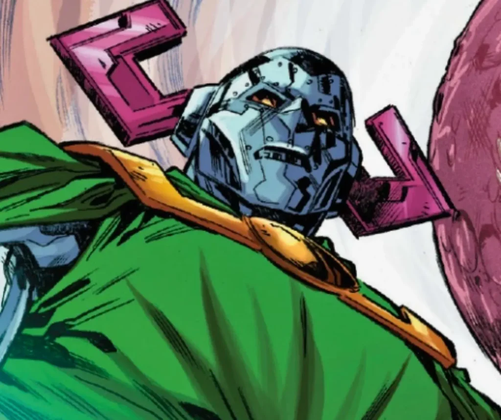 Doomactus combining Doctor Doom's mask with Galactus's cosmic power and massive helmet