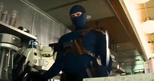 Bullseye In His Blue Costume Standing Inside A Diner In Daredevil Born Again Season 2