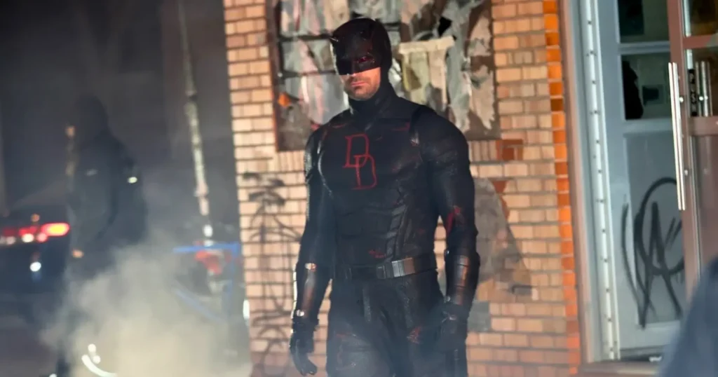 Daredevil: Born Again Season 2 Premieres March 24 โ Here'S Everything You Need To Know 1 Charlie Cox As Daredevil In Black Suit With Dd Emblem In Born Again Season 2 On Disney Plus